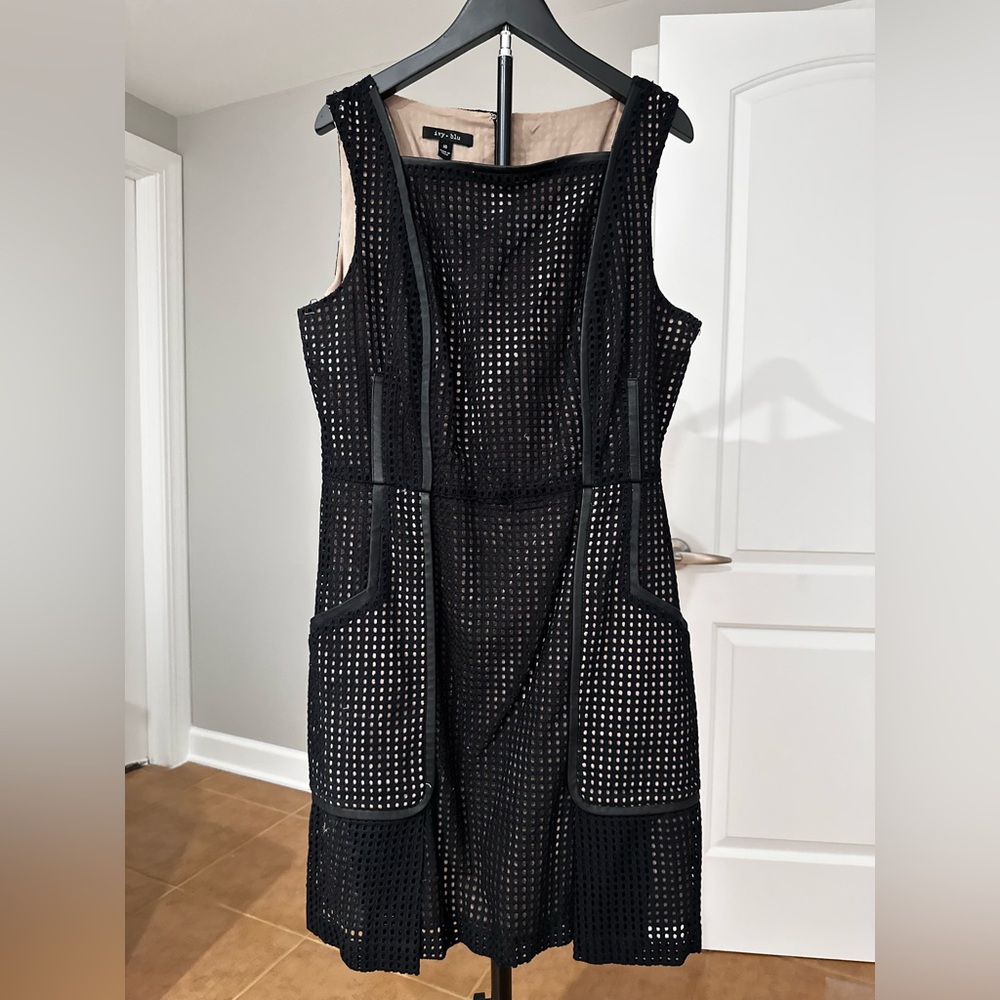 ivy + blu Black Mesh Midi Dress with Structured Piping